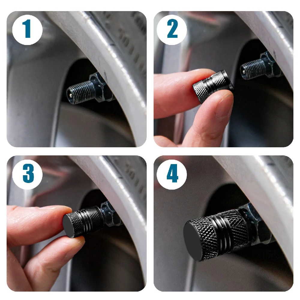 Durable Metal Tire Valve Stem Caps - Set of 4, Corrosion-Resistant & Leak-Proof Design