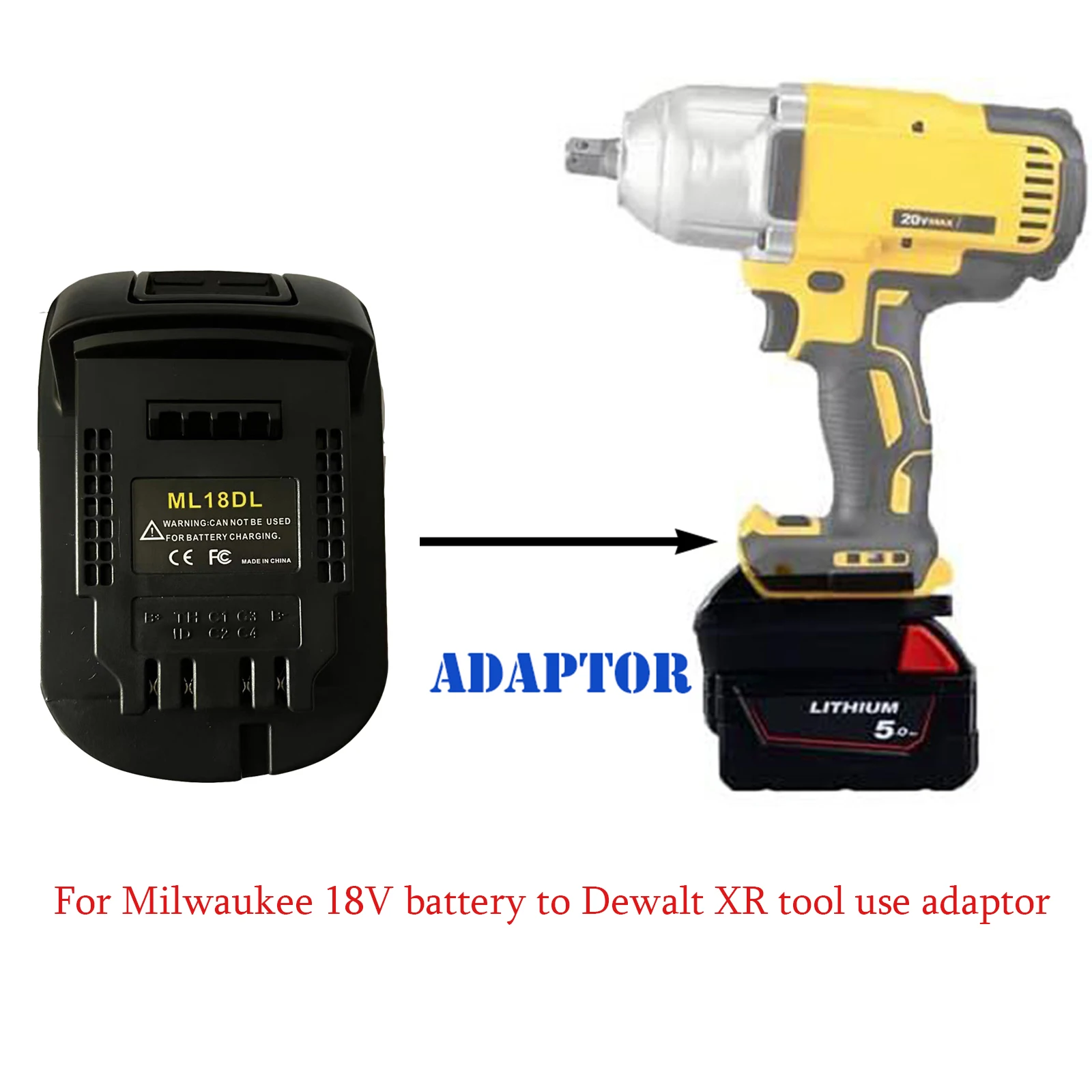 Adaptor for Milwaukee 18V battery convert to Dewalt 18/20V  tool use  DCB200  (button colour may different ) aleaivy 20v battery dcb200 8 0ah for dewalt max electric tool electric drill electric wrench 18650 battery dcb112 charger