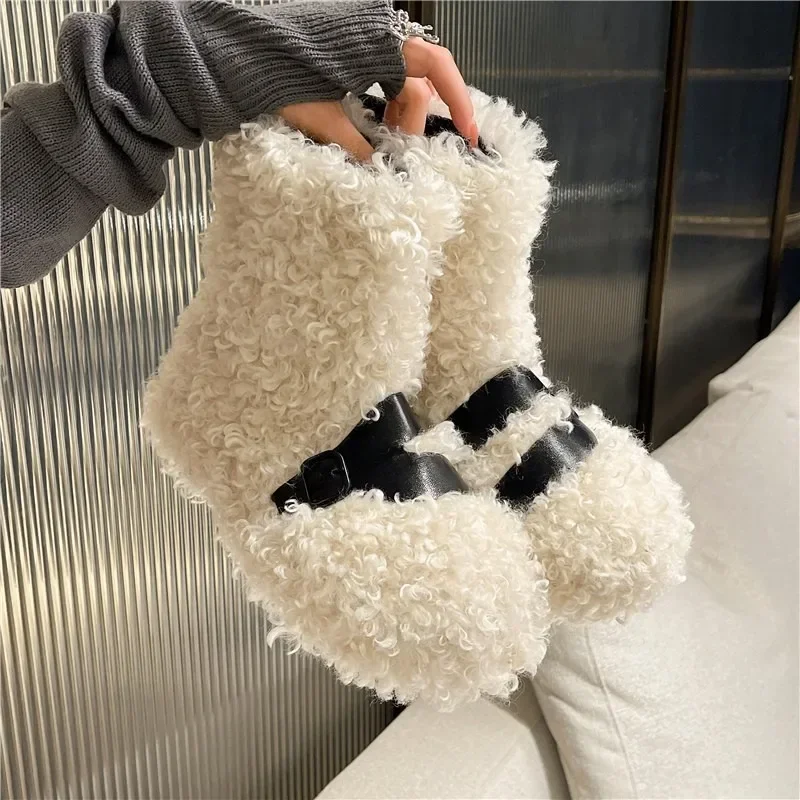 

Warm Women Shoes Fashion Mid Calf Boots Woman Winter Autumn New Slip on Flat Mid Heels Solid Flock Modern Boots Shoes Zapatos