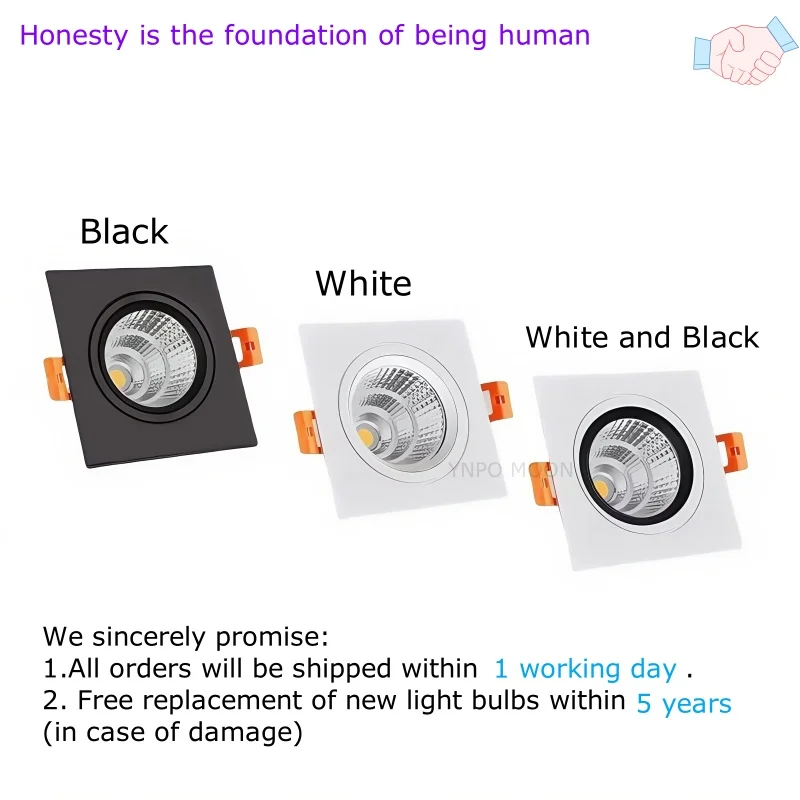 Square Embedded Dimmable COB Spotlight 5W7W10W15W20W Anti Glare AC110-220V Ceiling Downlight Indoor Living Room Bedroom Store La