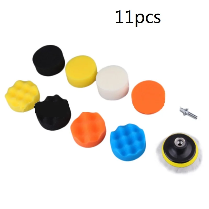 Car Polishing Pad Car Polish Pad 3inch Car Polishing Disc 11Pcs/Set Self-Adhesive Buffing Waxing Sponge Wool Wheel Polishing Pad for Car Polisher Drill Adapter