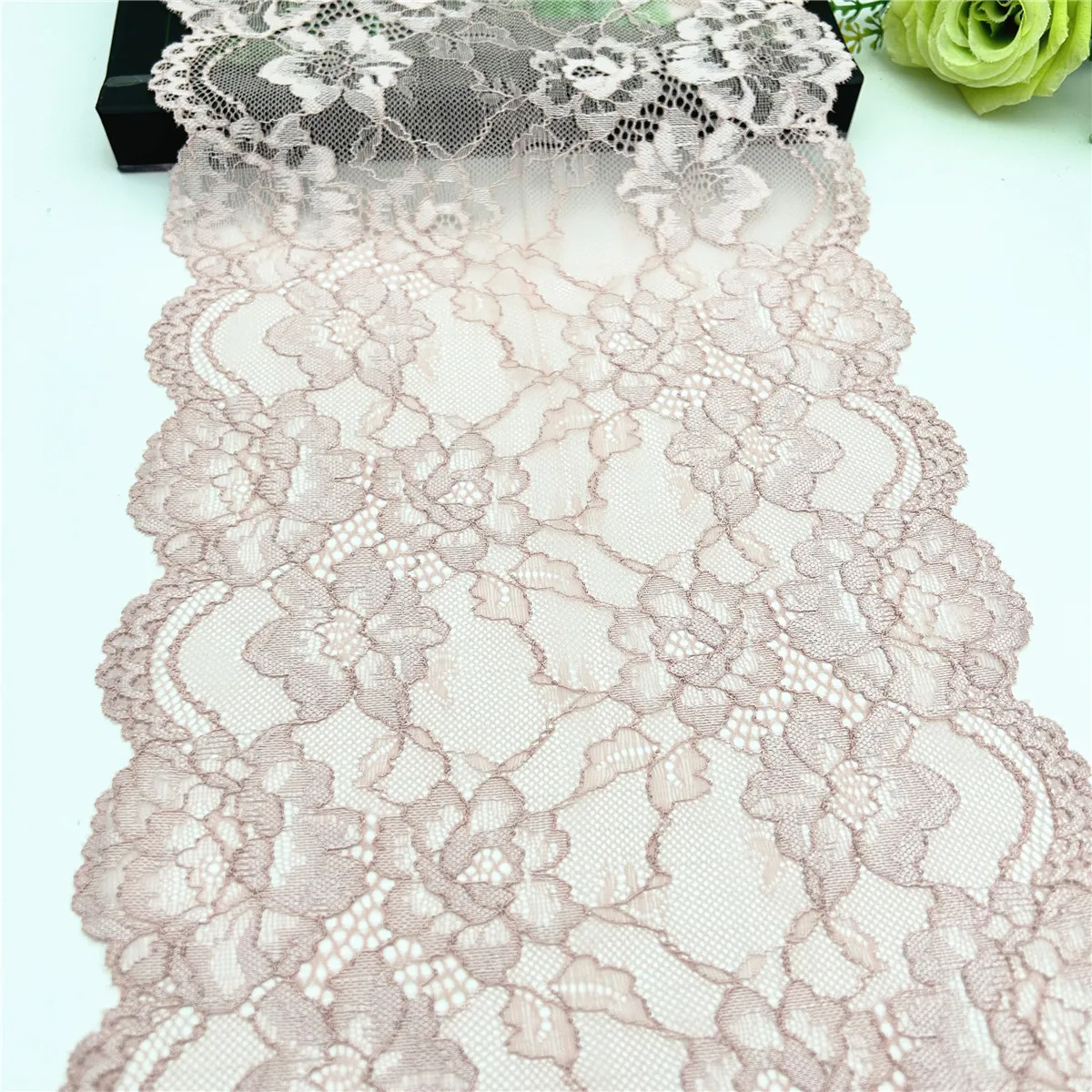 3y/lot Width 24cm Pink Elastic Stretch Lace Trim 1