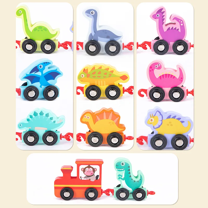 Magnetic Wooden Dinosaurs Train Set 4