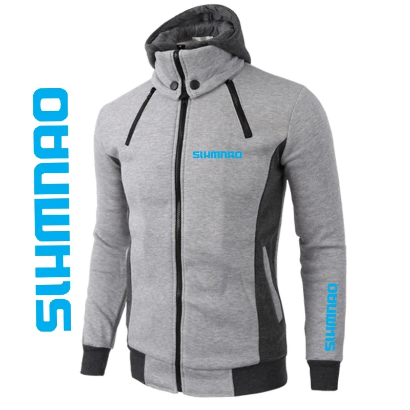 New Fishing Hooded Thickened Sweater Men's Casual Autumn/Winter Multi Pocket Jacket Casual Outdoor Windbreaker Cycling Coat