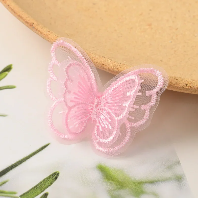 50pc Handmade Double Layer Mesh Butterfly Appliques For Clothes Sewing Supplies DIY Hair Clip Accessories
