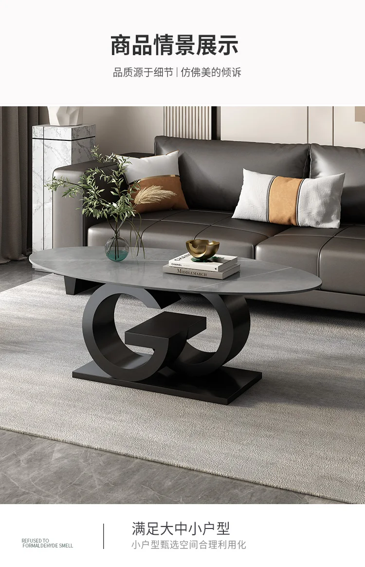 

Living Room Rock Slab Household Use Tea Table Simple Coffee Tables Italian Light Luxury Oval Tea Table Stolik Kawowy Furnitures