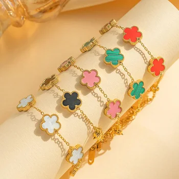 The stainless steel double-sided bracelet with five-leaf petals and gold-plated clovers is the best family gift for mothers, lad 1