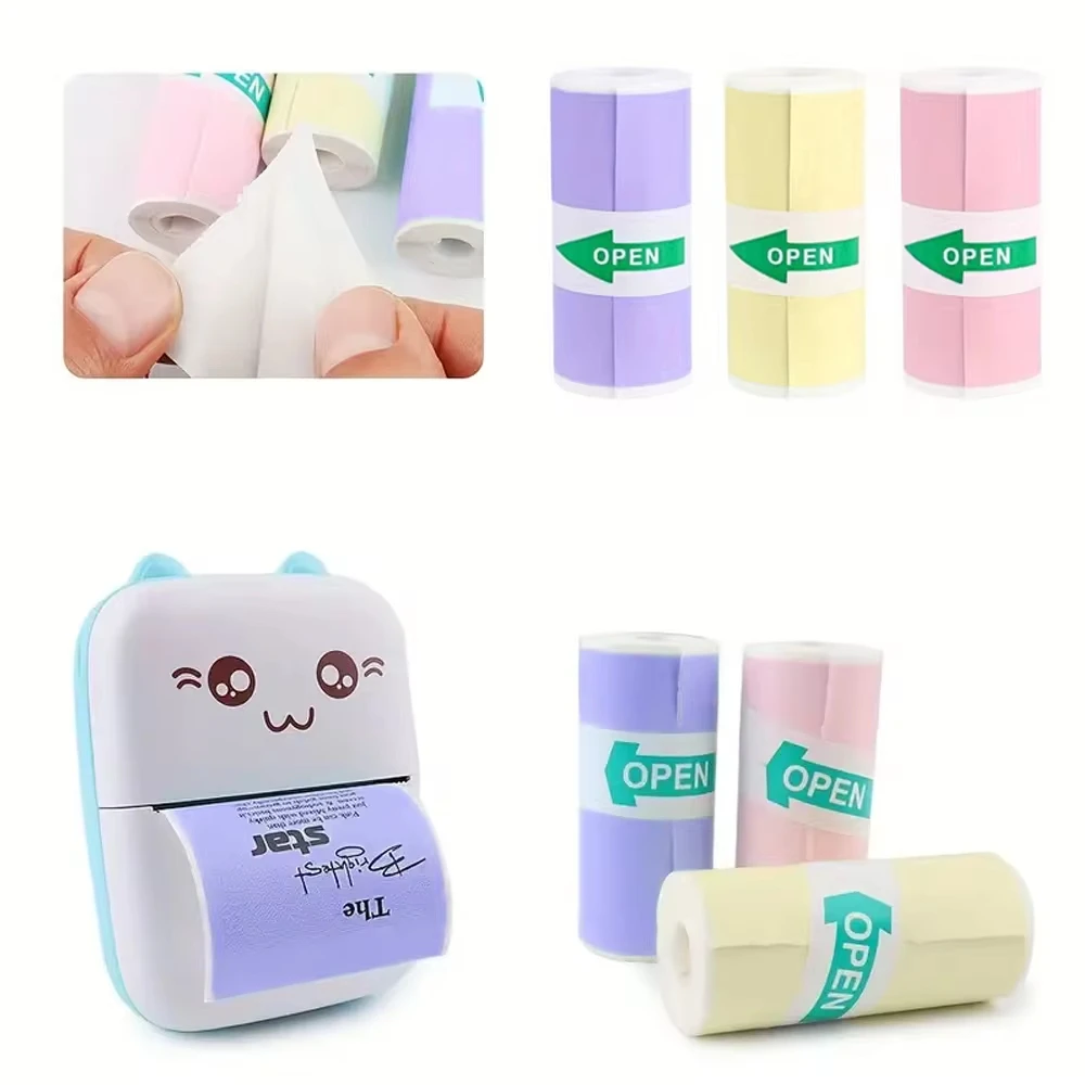 Mini Thermal Printer Paper Rolls with Printable Stickers - 3-Pack