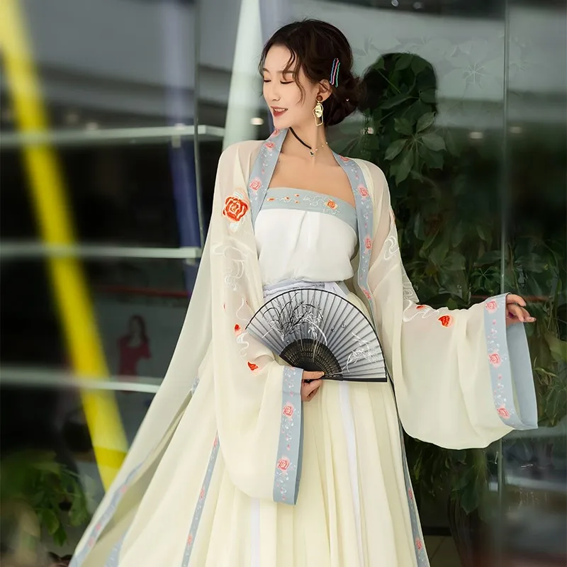 

Women's Han Chinese Clothing Song Three-Piece Set Beizi Embroidery Waist-High Ruqun Daily Spring and Summer