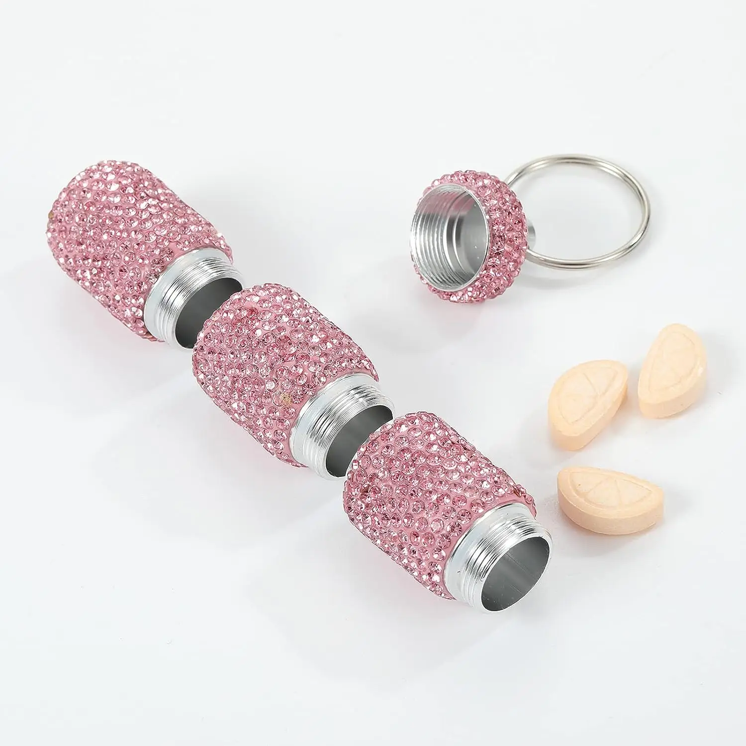 Bling Rhinestone Pill Case, Portable Waterproof Travel Pill Holder with Keychain, Small... - SKU BRPC2131 - UGI Packaging