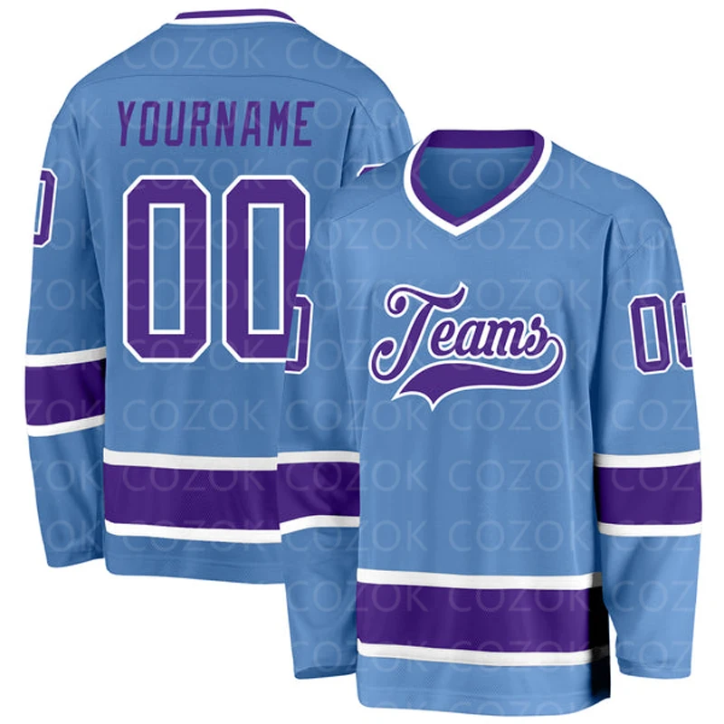 

Custom Blue Purple Hockey 3D Print You Name Number Men Women Ice Hockey Jersey Competition Training Jerseys