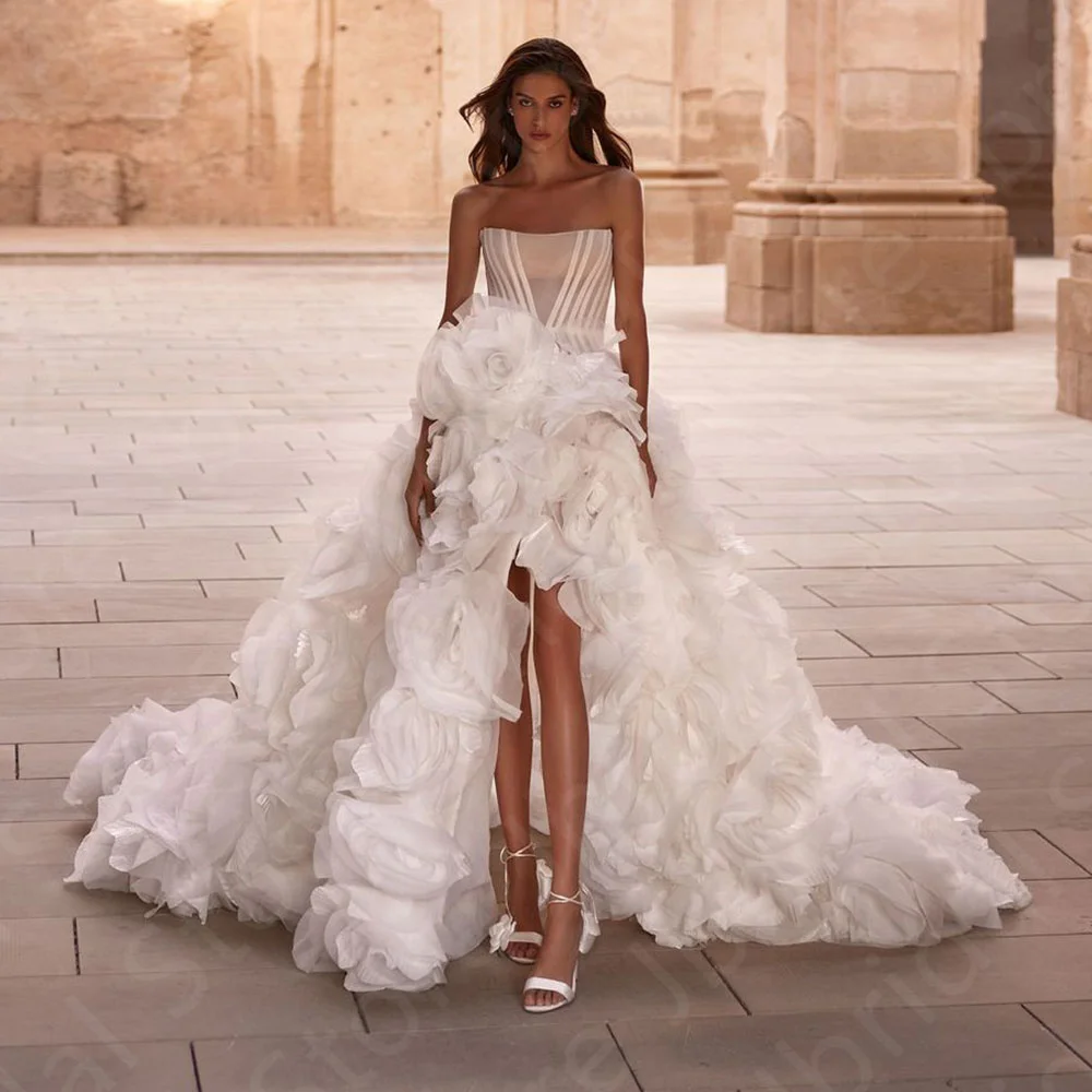 Gorgeous Ball Gown Wedding Dress Bridal Gowns High Low Strapless Flower Ruffles | eBay Gorgeous Ball Gown Wedding Dress Bridal Gowns High Low Strapless Flower Ruffles | eBay