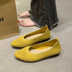 Pointed Toe Flat Shoes Women Solid Color Knitted Slip on Shoes Casual Breathable Ballet Flats Women Comfort Ladies Shoes