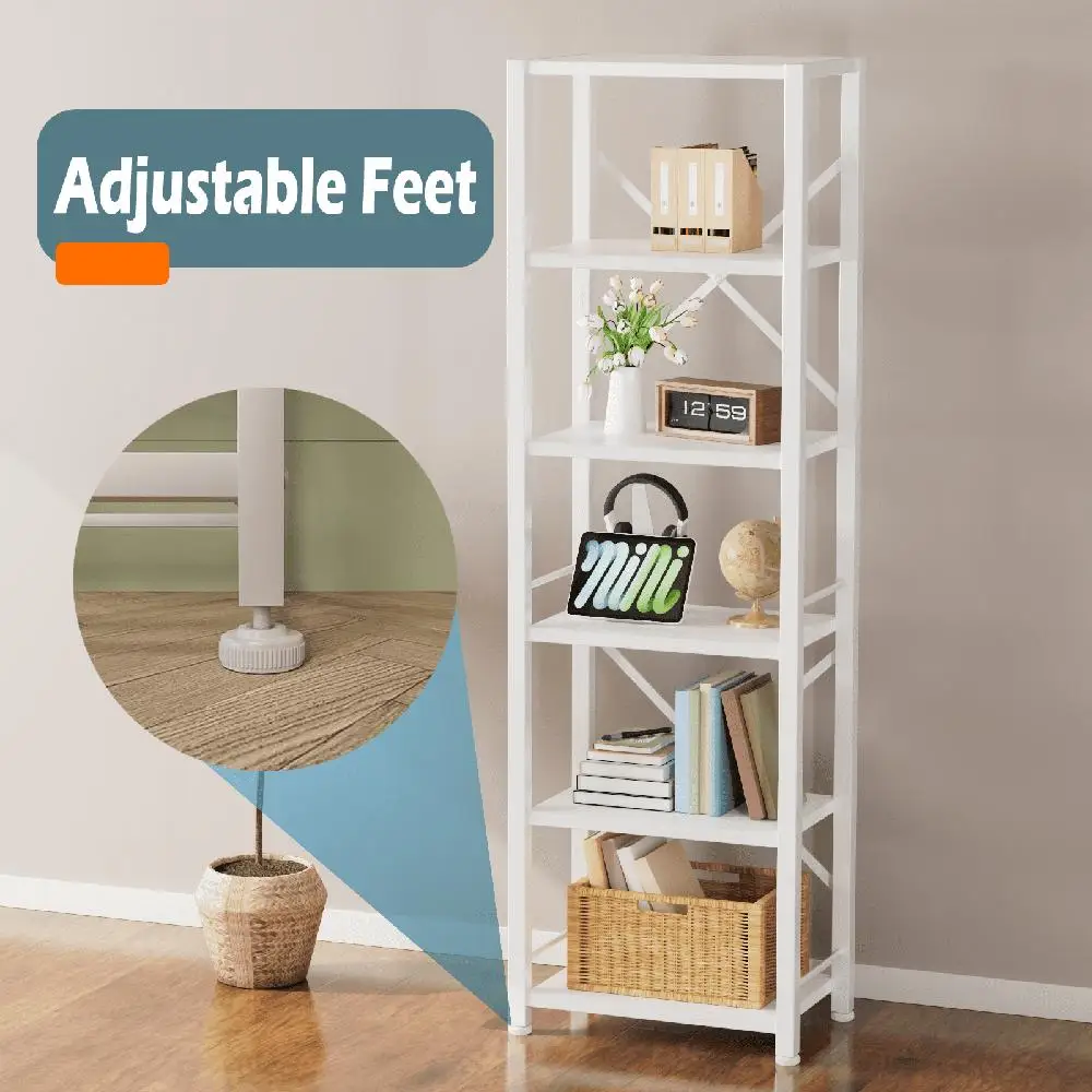 Multifunctional 6 Tier Bookcase Storage Shelf Narrow Organizer Living Room Bedroom Office Kitchen Plant Display 6