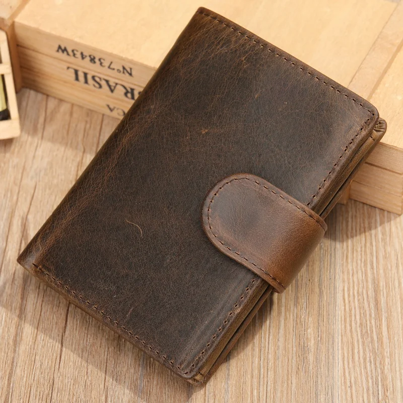 

Genuine Leather Men's Short Wallet Vintage Cowhide Coin Purse Multifunction Card Holder Fashion Male Money Wallet