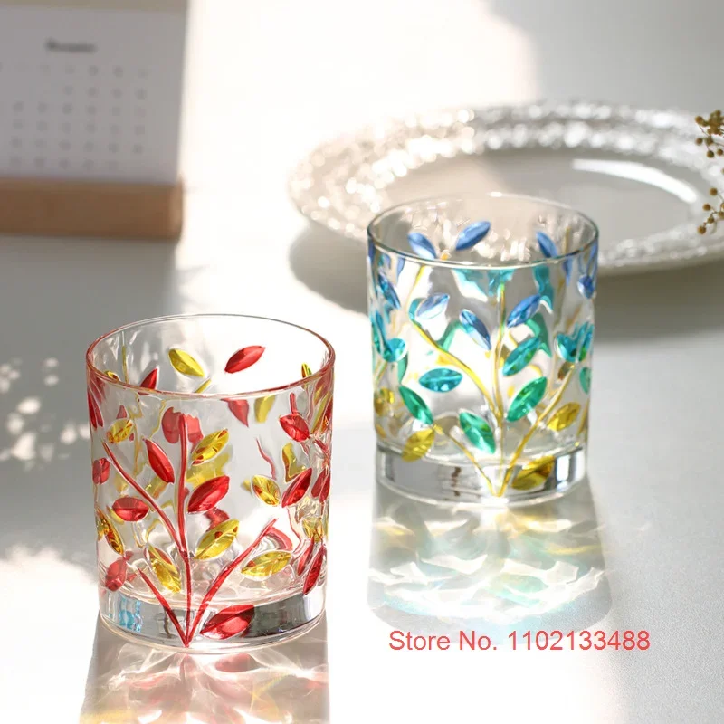 Italy Murano Design Colored Whiskey Glass Laurel Leaves National Essence Zecchin Crystal Drink Cup Old Fashioned Beer Mug Teacup
