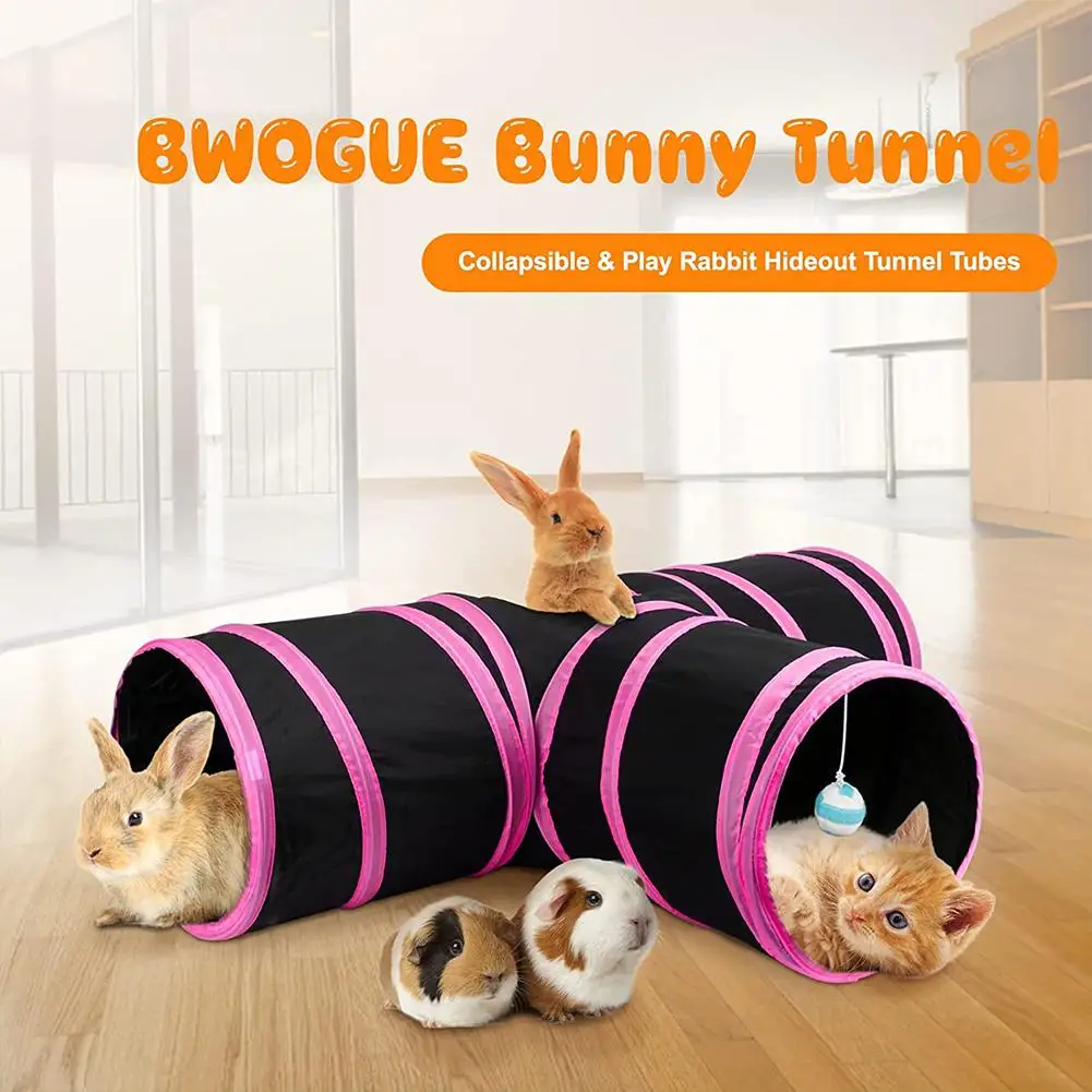 Small Pet Tunnel Bunny Tunnels & Tubes Collapsible 3 Way Bunny Hideout Small Animal Activity Tunnel Toys for Dwarf Rabbits Guinea Pigs