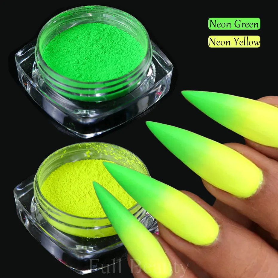 Colour Neon Phosphor Pigment Nail Glitter Shinny Effect Chrome Dust Fluorescent Nail Powder Gel Polish Manicure Nails Decoration