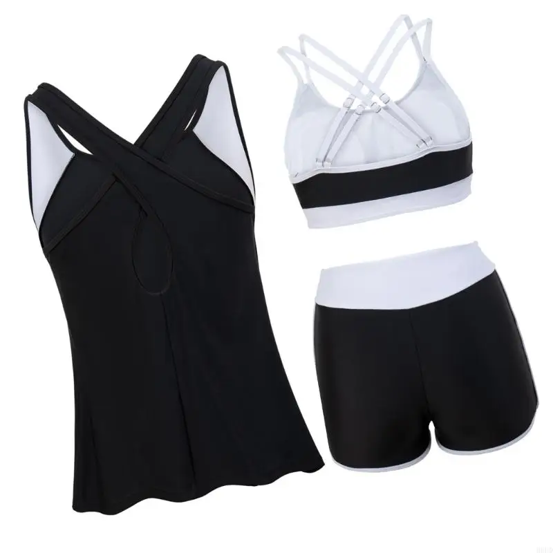 Damen-Bademode, Tankini-Set mit Boyshorts und Strandüberzug, verstellbarer Riemen, Badeanzug, Tankini für Strandsportarten 69HD – Detail 4
