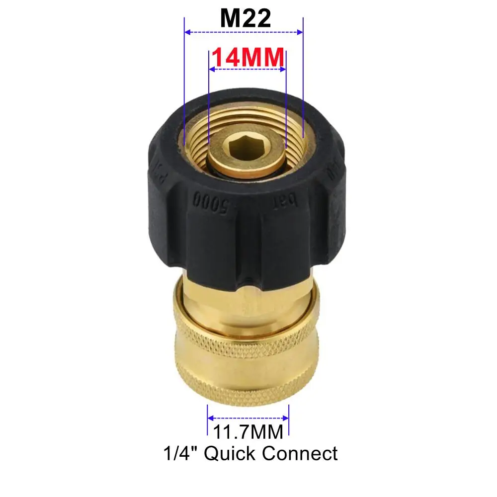 2 Raccords Rapides Laiton Pour Nettoyeur Haute Pression - M22 14mm Vers 1/4" - Jusqu'à 5000 PSI - Joint Inclus