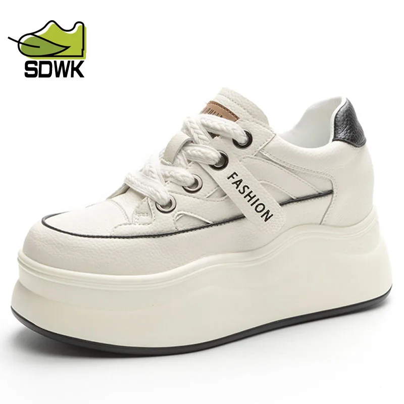 

SDWK 7.5cm Leather Women's Sneakers Fall New Pattern Lace Up Platform Vulcanized Shoes Brand Design Casual Women Street Shoes