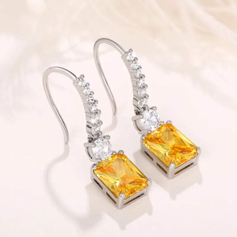 Huitan модные висячие серьги с геометрическим желтым цирконием для женщин с роскошными серебряными аксессуарами Fianites для ...