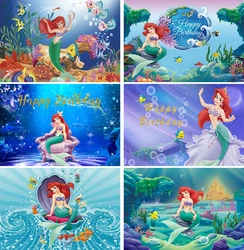 Ariel Mermaid Princess Backdrop Under The Sea Mermaid Photo Background for Photography Girls Birthday Party Decoration Supplies