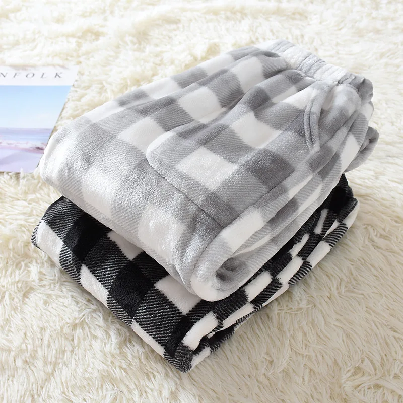 Men Autumn Winter Full Length Pajama Pants Thicken Flannel Sleep Bottom Casual Soft Warm Homewear Plus Velvet Loose Pyjama Pant