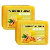 1/2 pièces citron curcuma acide kojique barre de savon, barre de savon au curcuma éclaircir même la peau vitamine E, savon au citron doux pour le visage, lavage du corps 1