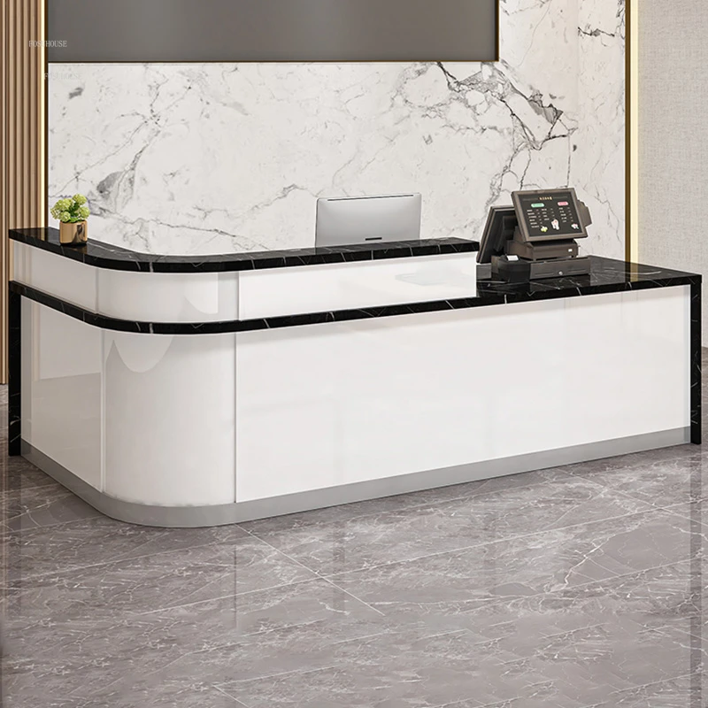Bar Cashier Company Front Desk Reception Desks Simple Modern Arc Corner Counter Desk Clothing Store Commercial Counter Tables