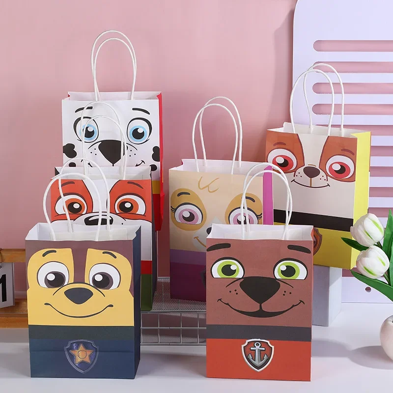 6Pcs/Set Cartoon Paw Patrol Gift Paper Bag Cartoon Skye Chase Candy Paperbag Stand Up Bag Paperes Gift Bag Kraft Papers Kids Toy