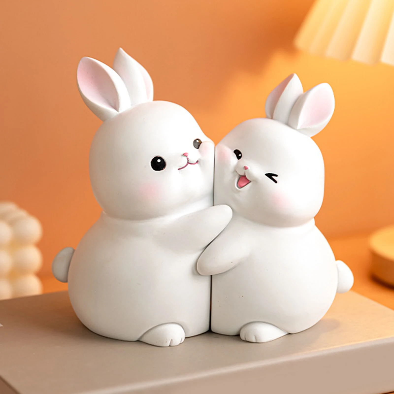Rabbit Bookend Resin Animal Figurines Bunny Book Ends Rabbit Statue Decorative Bookends for Shelf Living Room Cabinet Ornaments