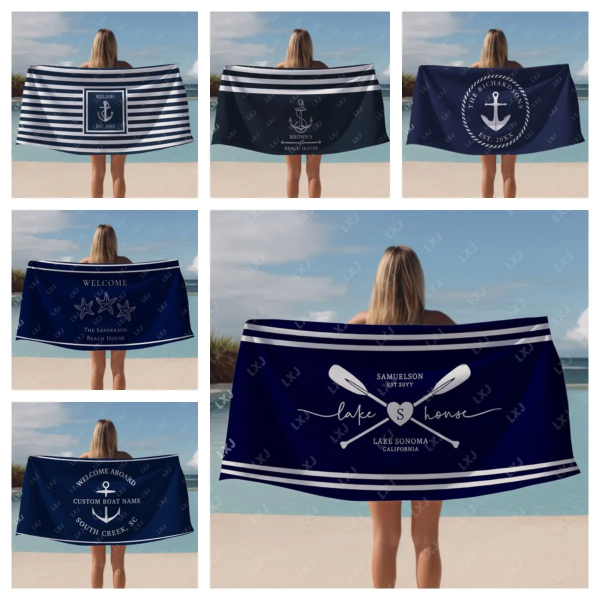 Cotton Beach Towel Quick Dry Sand Free Personalized Boat Name Bath Towel for Adults Kids Nautical Gifts Yacht Beach Accessories