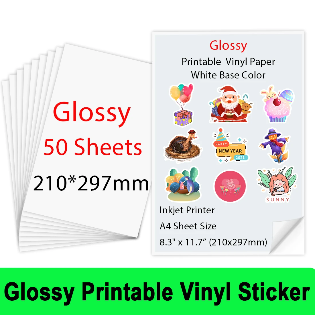 

50Sheets A4 White Printable Vinyl Sticker Paper 210*297mm Waterproof Self-Adhesive paper for For Inkjet Printer DIY Label