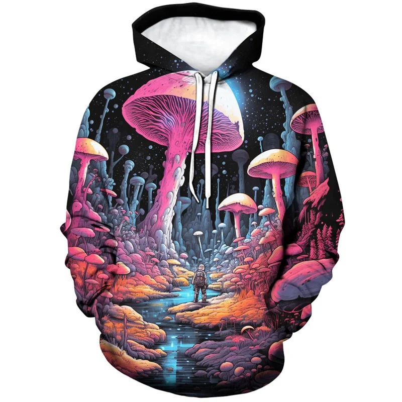 thumbnail image 1 of Sudadera con capucha con gráfico de hongos para hombre, sudadera con estampado de plantas en 3D, sudadera informal de gran tamaño para primavera y otoño, sudaderas con capucha de manga larga, 1 of 4