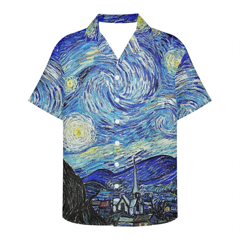 Men's Van Gogh The Great Wave Off Kanagawa 3D Print Casual Button Down Hawaiian Shirts Men Women Blouses Tops Tees Ropa Hombre