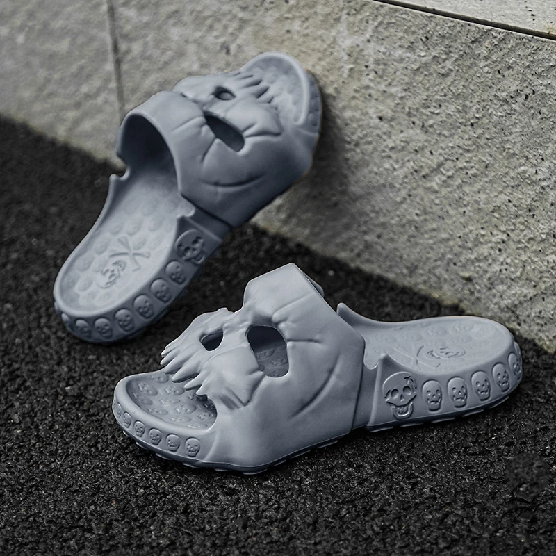 

New Personalized Skull Design Men Slippers Summer Thick Sole Platform Women Slide Non-slip Outdoor Beach Sandals Big Size 47