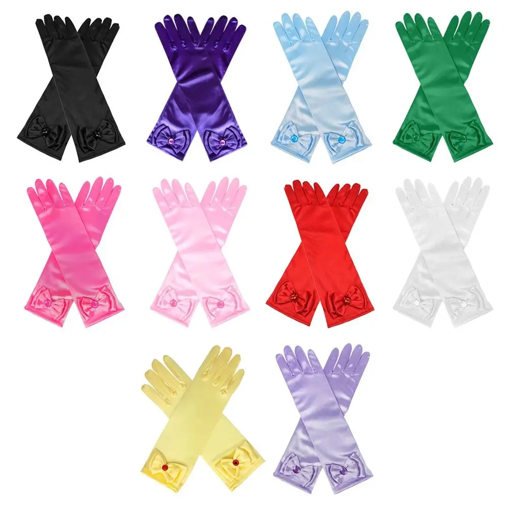 Satin Sequins Children\'s Wear Full Finger Mittens Stage Gloves Princess Skirt Accessories Children Long Gloves