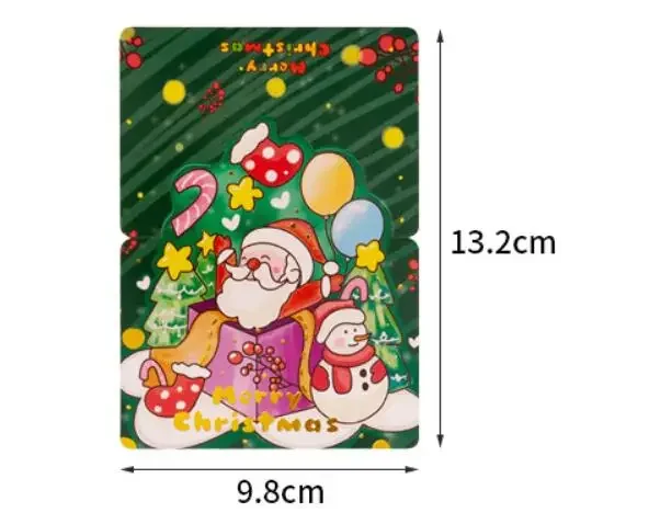 16pcs Cute Merry Christmas 3D Bronzing Paper Greeting Card Santa Claus Foldable Invitation Card for Christmas Theme Party Decor