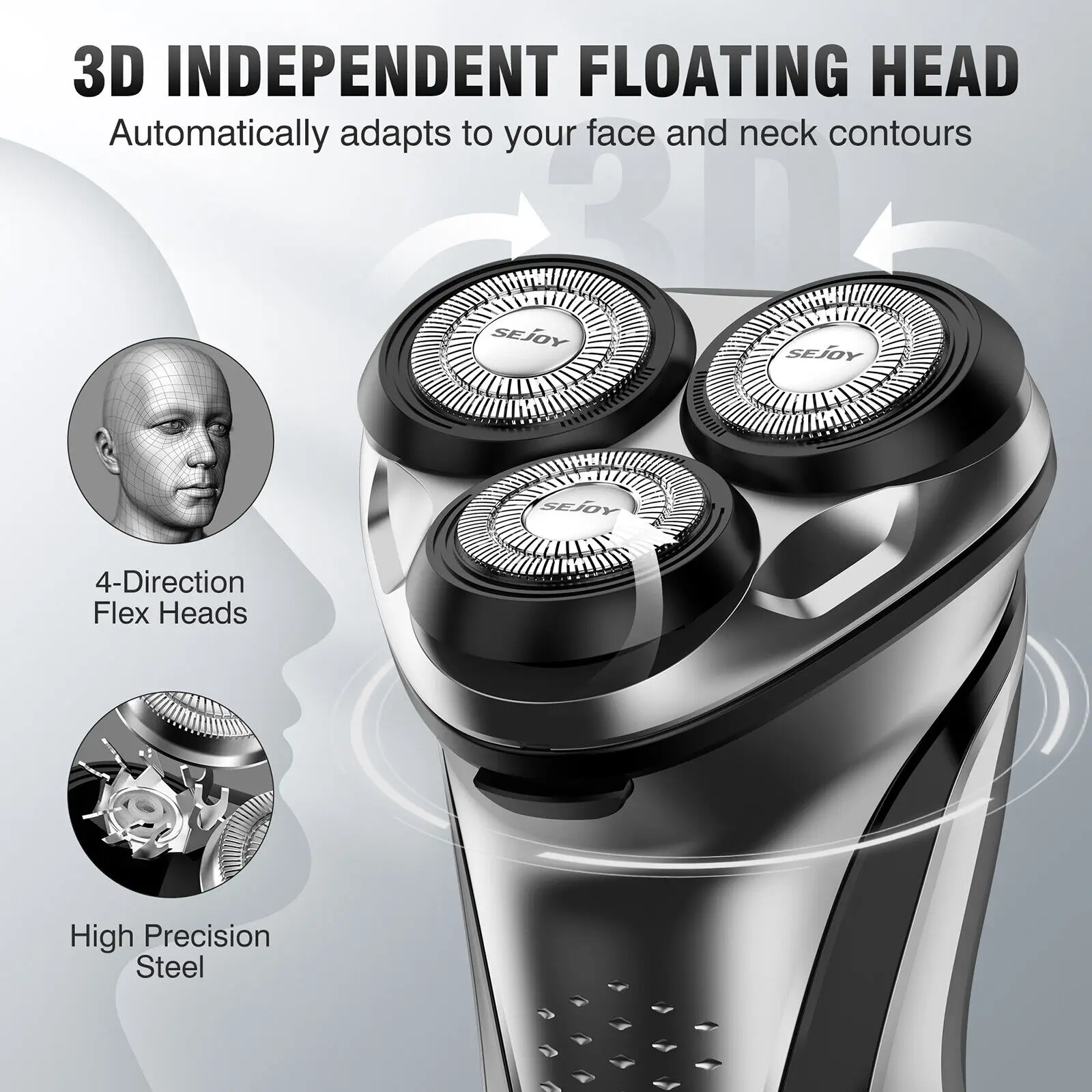 Sejoy Electric Shaver for Men's Electric Shaving Clipper Machine 3D Floating Wet Dry IPX7 Waterproof Beard Razor Beard Trimmer 5