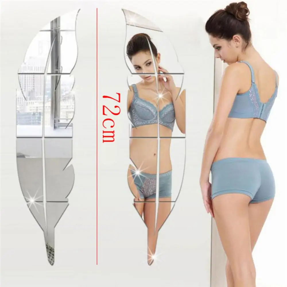 Description Picture 4 of itemDIY Wall Mirror Sticker Feather Pattern Acrylic Mirror Effect Decoration Wall Sticker Home Decor Mirror Mural 72*15cm