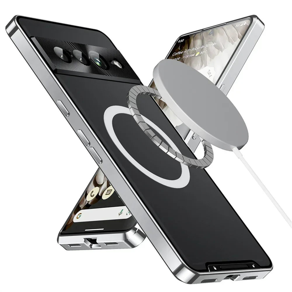 Magnetic Metal Armor Shockproof Case with Matte Finish and Lens Protector