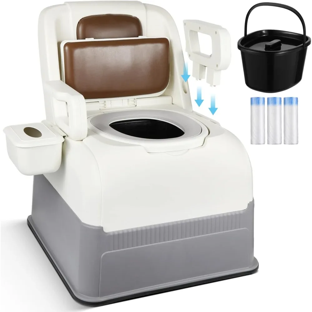 

Mobile Bedside Commode Chair, Portable Toilet with Detachable Armrests & Inner Bucket, Non-Slip Odorless Potty Chair