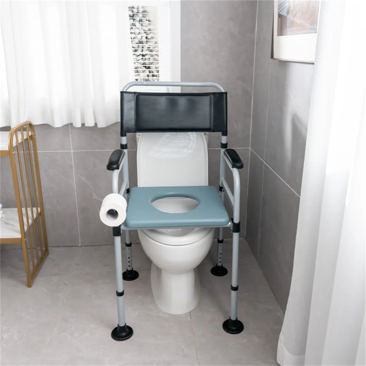 Raised Toilet Seat with Handles, Elevated Toilet Seat Stand Safety Frame, Adjustable Assist Shower Chair for Seniors