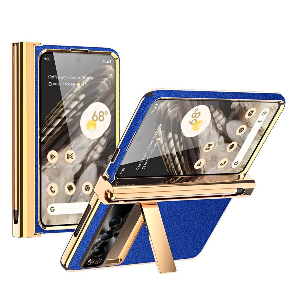 Luxury Electroplated Full Protective Shell Case for Google Pixel Fold Capa Electroplating Cover Hinge Protection Touch Pen