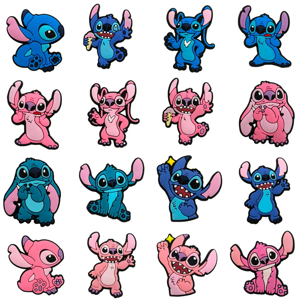 

1-16Pcs MINISO Disney Stitch Shoe Charms PVC Cartoon Shoes Accessories Decorations Buckle Fit Clog Sandal Wristband Kids Gifts