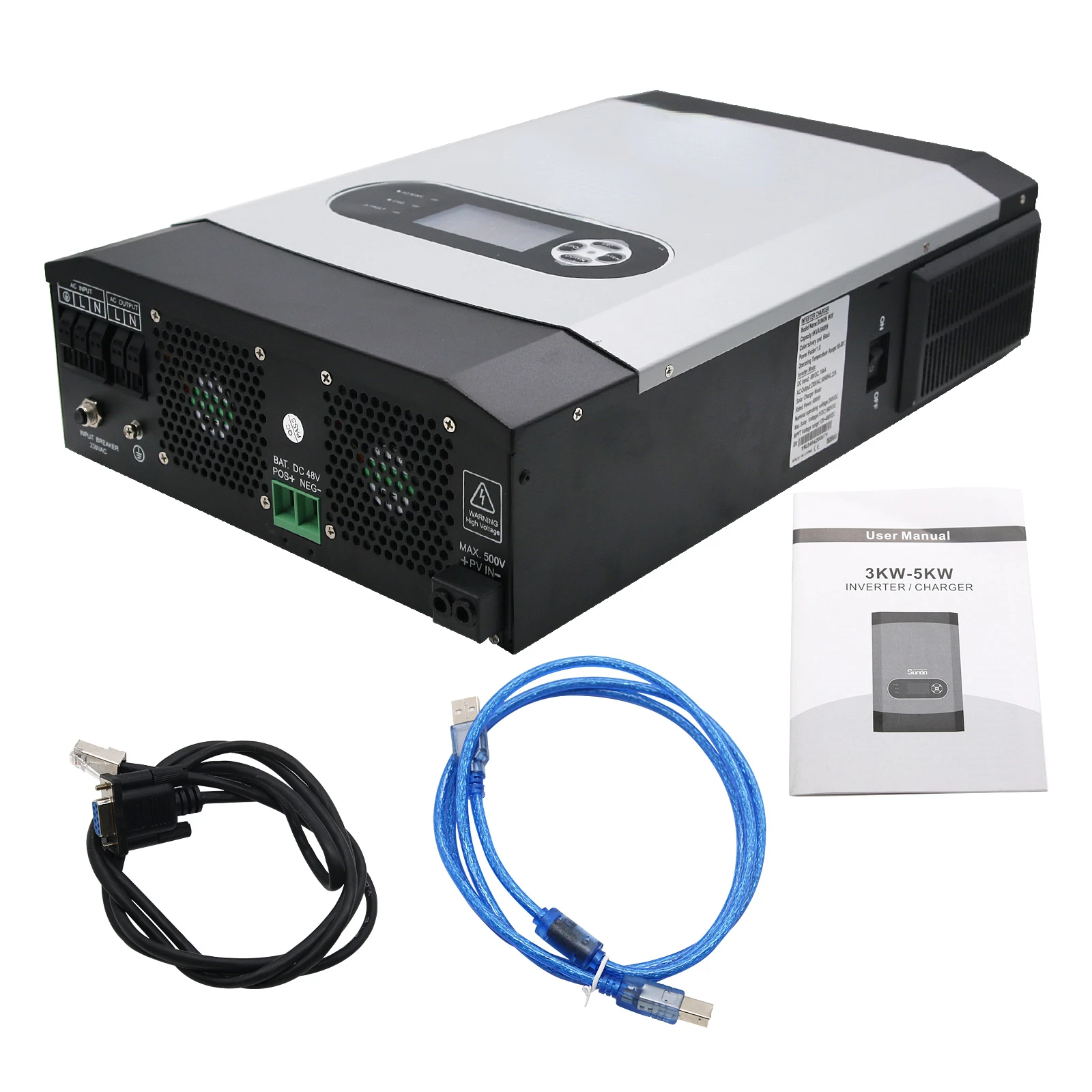 5KW DC 48V  AC 220V MPPT 하이브리드 인버터 순수 정현파 내장 60A 태양 광 충전 컨트롤러, 순수 정현파