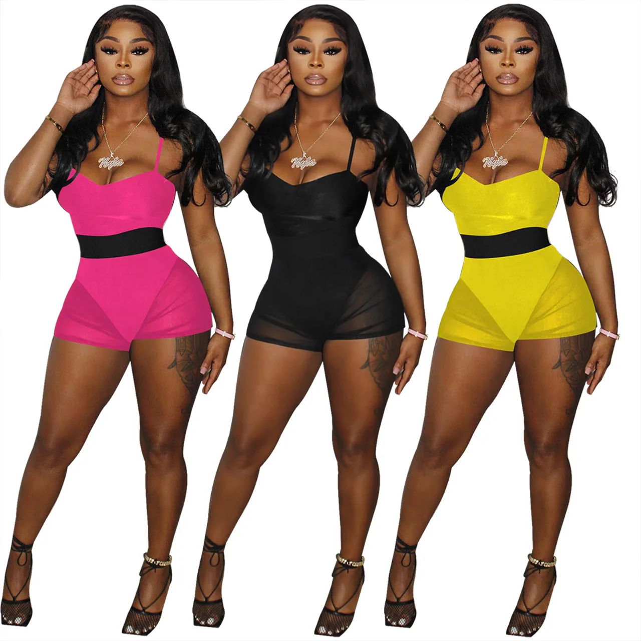 

WEIN Bulk Items Wholesale Lots Clothing Top Mesh Shorts Solid Color Sexy Women Short Two Piece Pants Set Summer Outfits 2022