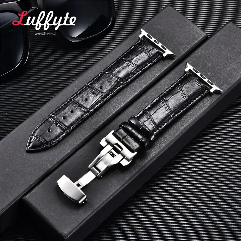 Elegant Leather Strap with Butterfly Buckle