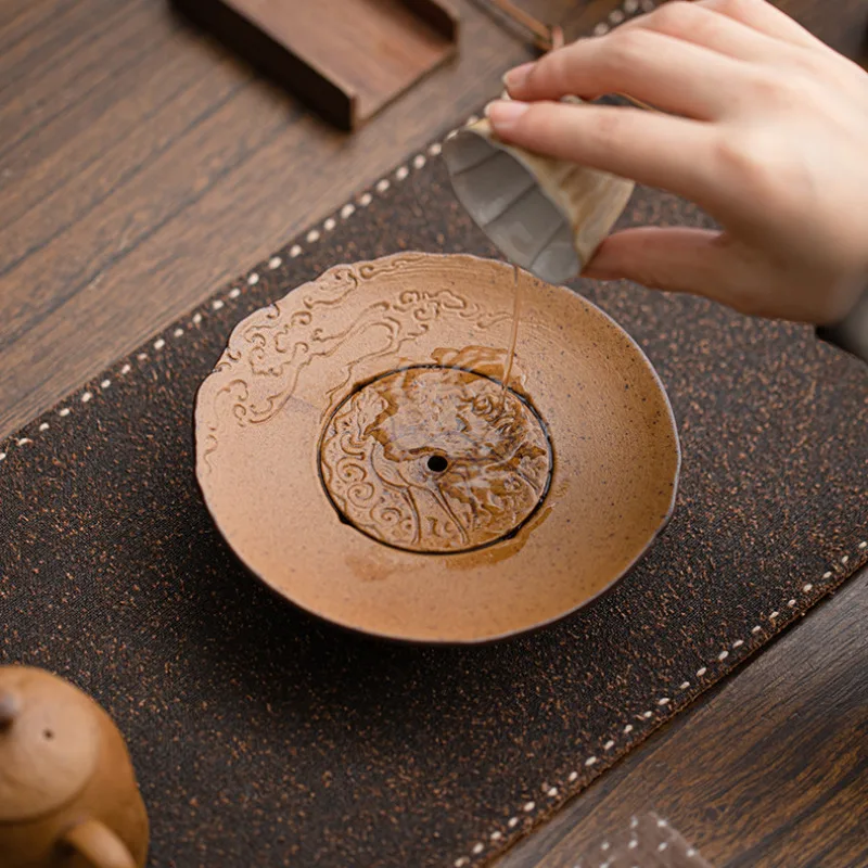 Sauce Glazed Water Storage Pot Bearing Holder Handmade Rough Pottery Dry Soaking Table Household Teaware Support Kung Fu Teaset